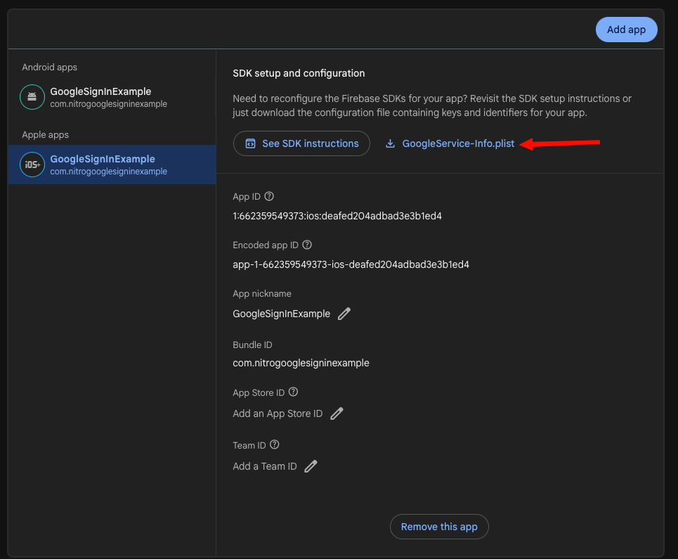 Download GoogleService-Info.plist from Firebase