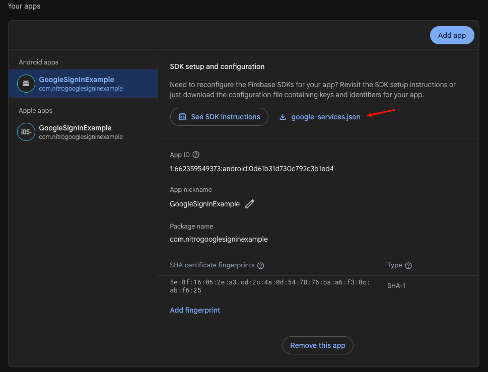 Download google-services.json from Firebase